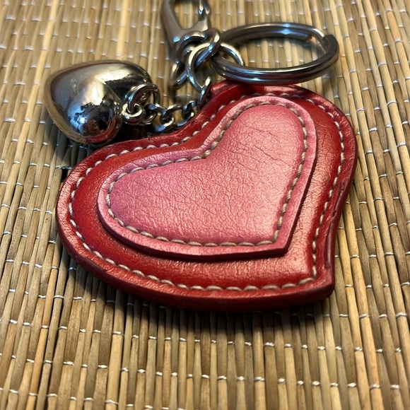 Leather and Chrome Heart-Shaped Pink and Red Keychain Purse Charm - Picture 2 of 7